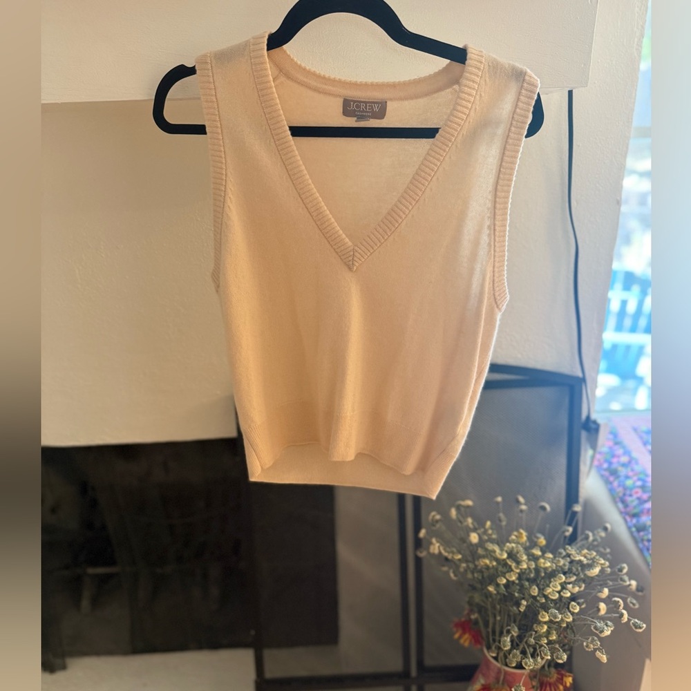 J. Crew Women's V-Neck Cream Cashmere Sweater Top